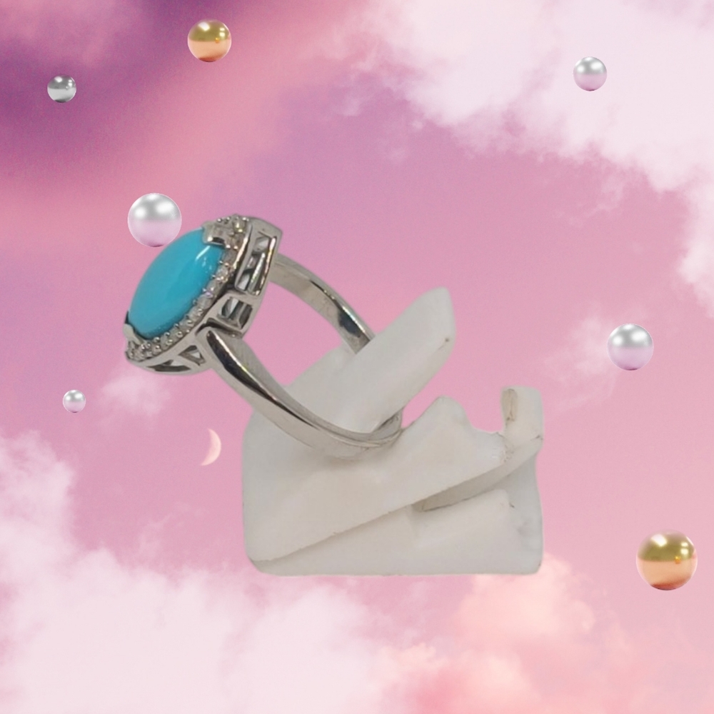 NWT American Natural Arizona Sleeping Beauty Turquoise & Whi Diamond Ring Size 7 - Picture 6 of 13